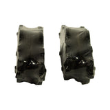 Edge-on side profile of both wrapped pads showing the friction material thickness and backing plate contour
