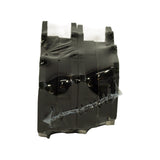 End-on profile view of the wrapped pad set showing the stacked pads, friction material thickness and the retaining tabs on the backing plates
