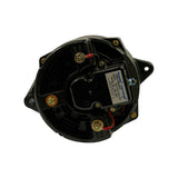 Rear face of the alternator showing the integral regulator module (black plastic housing), red field wire, multiple brass terminal studs, and a secondary label reading MODEL 8RG3078 D, AMPS 6, VOLTS 24, DATE 201107, SALES NO 105-393.