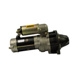 Starter motor from opposite end to photo 8, three-quarter view showing drive nose at right. White spec label on motor body reads '600-813-4421 / 0-23000-1750 / 24V 5.5kw'. WARNING sticker on solenoid. Part appears uninstalled and clean.