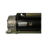 Close-up of white spec label on motor body. Clearly reads: '600-813-4421' (top line), '0-23000-1750' (second line), '24V 5.5kw' (third line). Label is adhesive-applied to the gloss black field coil housing.