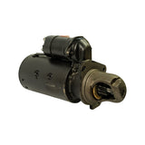 Opposite-side three-quarter view showing cylindrical motor body, solenoid, and drive end with Bendix pinion drive fully visible; solenoid return spring clip shown