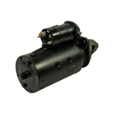 Rear-quarter view emphasising cylindrical motor body with faint stamping visible on casing; solenoid top and drive nose both in frame