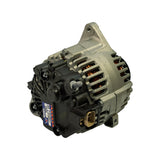 Rear three-quarter overhead view showing OEX label on regulator housing (Brand New Unit / MX / DNBK / MXA2031), tan 2-pin wiring connector, rear cooling fan, 'Valeo' casting on housing, and upper mounting lug with through-bolt hole.