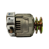 Drive-end profile with pulley facing right; UNIPOINT brand label on regulator cover clearly reading 'ALT-5094 / 12V 60A / UNI1005'; single V-groove pulley (gold zinc-plated) with large bore hub; cast aluminium housings; B+ terminal stud at lower front.