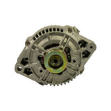 Drive-end face-on view of BX510063. Open aluminium front frame reveals internal fan, rotor shaft centre, and partial stator windings around perimeter. Zinc-chromate rotor shaft collar visible centrally. Three mounting points on front frame — two upper lugs and one lower pivot boss.