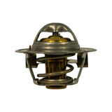 Side profile of the thermostat showing the dome of the upper valve, helical spring and lower disc