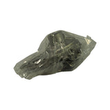 Full unit still in sealed clear plastic bag, side-on view showing overall form factor of the die-cast housing with protruding pulley hub and offset port.