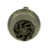 Rear (volute) face of pump showing cast aluminium impeller housing with six-blade impeller visible inside the bore; single tab mounting lug at top.