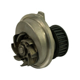 Three-quarter front view from opposite angle showing the open impeller and machined O-ring groove on the sealing face of the pump body.