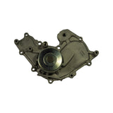 Top-down view of pump front face showing central bearing hub, surrounding bolt-hole pattern, and 'GMB' cast badge on body; rubber O-ring groove visible around impeller cavity
