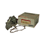 Full kit out of box: pump body and gasket placed in front of the open Shimahide box; box graphics show 'Fan Clutch & Water Pump / Fan Coupling'; MZ-501A label and Shimahide branding both visible on box.