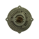 Straight-on front face of clutch showing four-bolt aluminium mounting flange, finned thermal body, central bi-metallic coil and 'MADE IN USA' casting mark