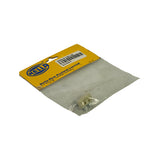 Rear view of the sealed package at an angle, white product face of the holder visible through the bag showing three pin openings for the globe base