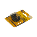 Three-quarter angled view of the blister card showing the depth of the clear blister and the three copper blade contacts on the moulded black adaptor body