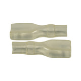 Two clear insulator sleeves side by side, oriented in opposite directions, showing smooth one-piece moulded transparent nylon or polycarbonate construction