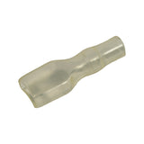 Single insulator sleeve at angle showing the full length, waisted profile, flat blade-shaped front aperture and round rear cable bore
