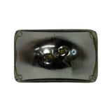 Direct rear view of the sealed beam unit. Full chrome parabolic reflector visible. Two filament assembly mounts visible centrally — consistent with single high-beam filament design. Glass exhaust tip present. Four corner mounting tabs visible around perimeter.