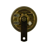 Rear face of disc horn showing two flat-blade (Faston) electrical terminals, 12V marking, stamped 'K 95' part code, Type 25 designation, and E3 ECE type-approval mark with approval number 56923.
