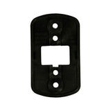 Reverse face of the black plastic Smart Clip mounting bracket showing moulded electrical specification markings: RM/SM 12V 0.5W / 24V 1W, FM 12V 1W / 24V 2W; wiring legend +RED / II BLACK VARIVOLT 9–33V. Four mounting holes visible.