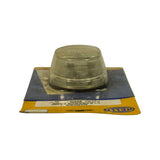 Reverse side profile, lamp inverted on card showing underside of base with mounting holes and terminal contacts. Card shows inverted label text.