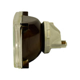 Side profile view showing rectangular form factor, overall depth, and lens-to-rear dimension. Semi-sealed construction with dust cap visible.