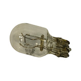 Underside view of the rectangular wedge base showing the bare contact wires folded around the glass plinth