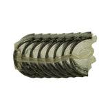 Underside of the sealed bearing set showing the plain (non-grooved) half-shells and packaging elastic band