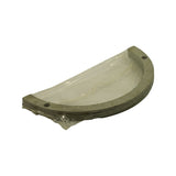 Angled three-quarter view of the thrust washer stack showing the curved outer rim and flat inner edge. Location hole visible on lower left. Plastic wrap partially opened, steel backing visible on underside.