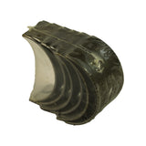 Opposite angled view of the bundle highlighting the bright Babbitt/aluminium running surface of the leading half-shell against the darker steel-backed shells behind it