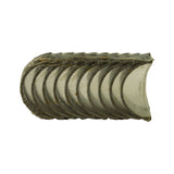 Reverse angle of bearing stack, showing rear (steel backing) side of shells in original plastic film. Some minor oxidation spotting on plastic film, no damage to bearing material itself.