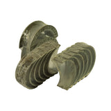 Two separated shrink-wrapped bundles of half-shells set side by side, showing upper and lower shell groups with the fanned running surfaces visible