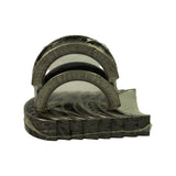 Angled side view of bearing set in shrink wrap, five shell pairs visible with machined bearing surfaces and stamped codes on the parting faces