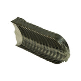 Reverse three-quarter view showing the concave bearing surfaces and the steel backing of the shells through the clear sleeve