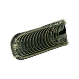 Angled view of the wrapped bearing set showing all shells stacked uniformly with hardened steel backing visible
