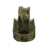End-on view of stacked upper and lower half-shells, thrust (flanged) bearing sitting on top, still wrapped in factory protective film with smeared preservative