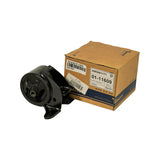 Three-quarter view showing both box and part side by side. Mount is removed from box, cylindrical rubber isolator and steel bracket clearly visible. Box labels readable as per photo 1.