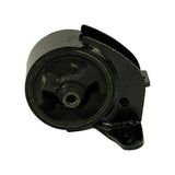 Top-down view of mount. Circular rubber isolator face centred around a steel centre bolt stub. Three-spoke inner steel spider visible through rubber. Curved crescent-shaped steel shield/snubber bracket at top. Minor scuff marks on rubber face consistent with handling during photography.