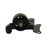 Front-face view of the same cylindrical engine mount showing the four-spoke rubber damping structure inside the drum housing, central through-bolt bore, and bracket tabs at lower corners.