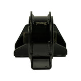 Front-on view showing the circular rubber bush face-on with central threaded boss visible, flanked by two steel bracket arms forming an inverted-V shape. Tenacity and batch code '20170412002' stamped/moulded on rubber element.
