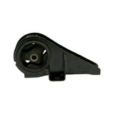 Opposite end three-quarter view, bush now on left, showing the tapered bracket arm, lower mounting foot with single hole, and back face of the rubber element with small moulded markings.