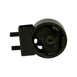 Rear face view of cylindrical rubber element showing internal core markings and partial part number stamping, opposing face of bracket with two studs visible.