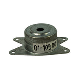 Angled view of the mount showing the metal mounting flange and rubber isolator from the side; condition appears new and uninstalled.