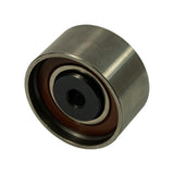 Three-quarter angle view of bearing showing sealed face with brown rubber contact seal and recessed inner hub boss.