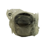 Bottom/face view of tensioner pulley in poly bag. Smooth machined inner bore face of bearing visible; knurled outer circumference of bearing race prominent. No markings visible on this face.