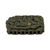 Side-on profile of the coiled chain showing link plate thickness, roller profile and pin heads; links are stamped 'MCC 06B'