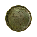 Flat top-down view of concave face showing pronounced rust spotting, surface corrosion pitting, and a scratch across the centre; seating rim clearly visible around perimeter