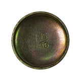 Flat top-down view of concave (reverse) face showing stamped size marking '1 15/16"' clearly visible; recessed seating rim around full circumference; zinc-chromate finish with moderate rust spotting