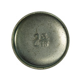 Flat top-down view of concave (reverse) face showing stamped size marking '2 3/16"' clearly visible; recessed seating rim around full circumference; uniform silver-grey finish with minor rust spotting