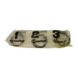 Full-length view of clear plastic inner bag lying flat, showing three labelled sections numbered 1, 2, 3 — each printed with a Cofap logo and piston cross-section icon. Rings are visible inside each section. This is the per-cylinder grouping typical of a 4-cylinder ring set.